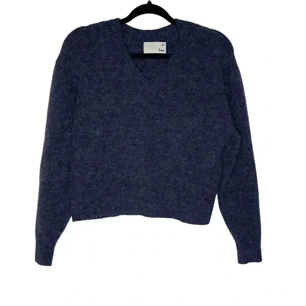 Aritzia Wilfred Free Krause Navy Long Sleeve V-Neck Wool Blend Sweater Size XS